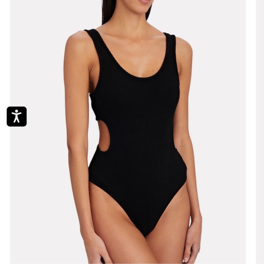 Black Ribbed Bodysuit with High-Cut Leg and Side Cut-Outs